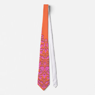 HeartyParty Orange and Pink Damask Heart Tie