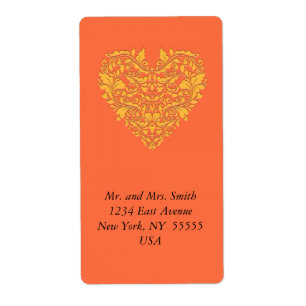 HeartyParty Orange and Yellow Damask Heart
