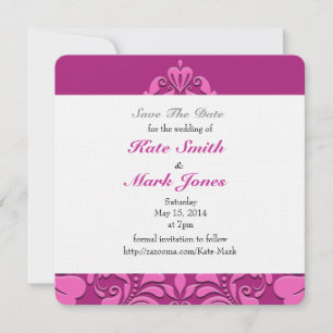 HeartyParty Pink And Cherry Damask Heart Save The Date