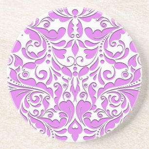 HeartyParty Pink And White Damask Heart Coaster