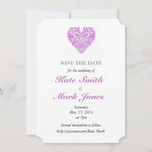HeartyParty Pink And White Damask Heart Save The Date