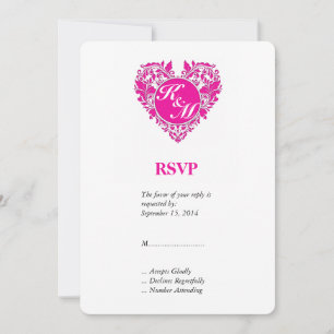 HeartyParty Pink Magenta And White Damask Heart Invitation