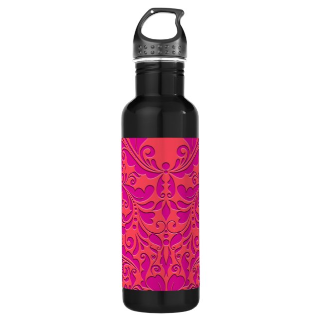 HeartyParty Raspberry and Magenta Damask Heart 710 Ml Water Bottle (Front)