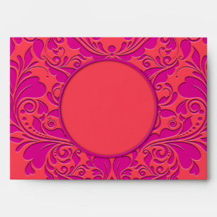 HeartyParty Raspberry and Magenta Damask Heart Envelopes