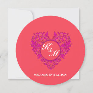 HeartyParty Raspberry and Magenta Damask Heart Invitation