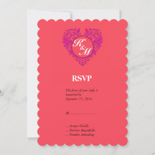 HeartyParty Raspberry and Magenta Damask Heart Invitation