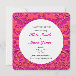 HeartyParty Raspberry and Magenta Damask Heart Save The Date