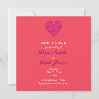HeartyParty Raspberry and Magenta Damask Heart Save The Date