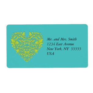 HeartyParty Turquoise and Lime Damask Heart