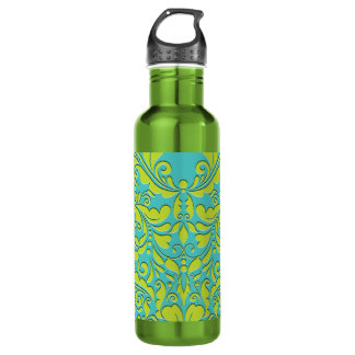 HeartyParty Turquoise and Lime Damask Heart 710 Ml Water Bottle