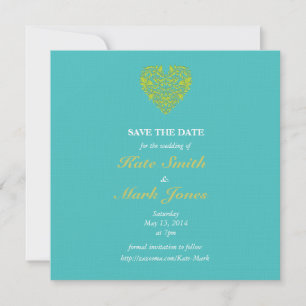 HeartyParty Turquoise and Lime Damask Heart Save The Date