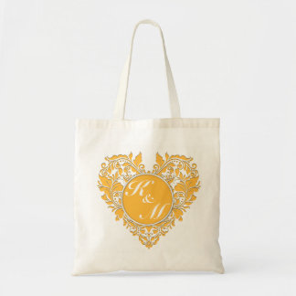 HeartyParty Yellow And White Damask Heart Tote Bag