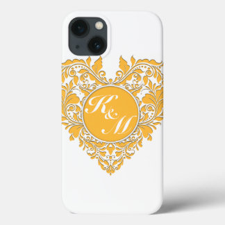 HeartyParty Yellow & White Damask Heart iPhone 13 Case