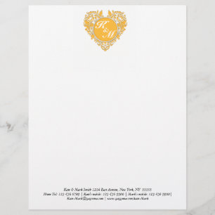 HeartyParty Yellow & White Damask Heart Customised Letterhead