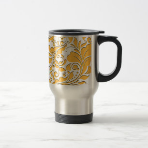 HeartyParty Yellow & White Damask Heart Travel Mug