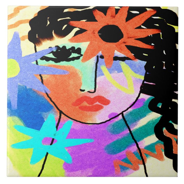 Heat Abstract Digital Portrait of a Woman Tile (Front)