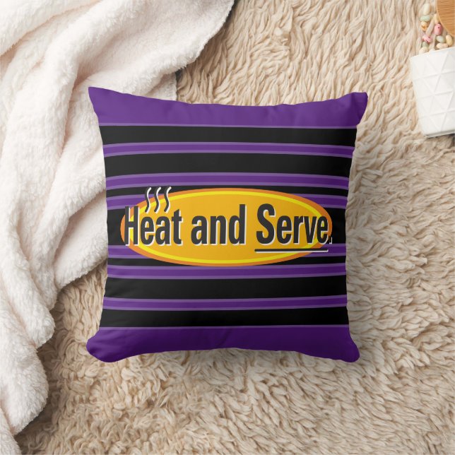 Heat and Serve Black Text Stripes Gfx Cushion (Blanket)