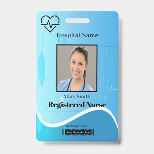 Heat Beat Blue Medical Heartbeat Vertical Photo ID Badge