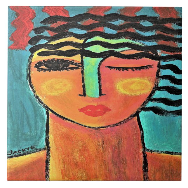 Heat Wave Abstract Portrait of a Woman Tile (Front)