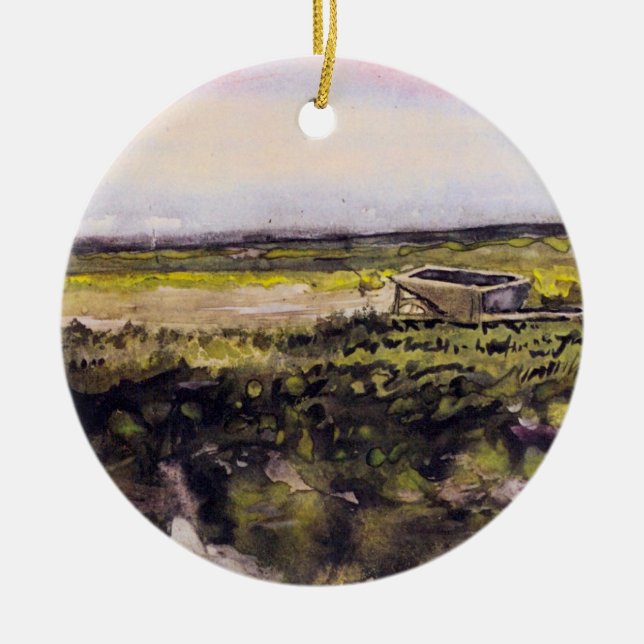 Heath with a Wheelbarrow by Vincent van Gogh Ceramic Tree Decoration (Front)