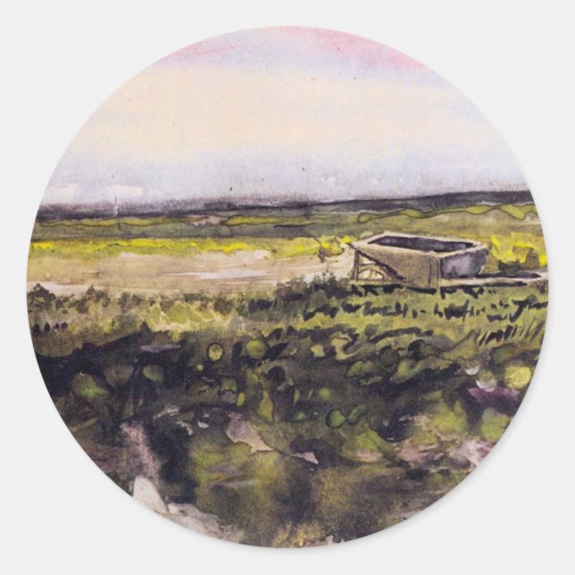 Heath with a Wheelbarrow by Vincent van Gogh Classic Round Sticker (Front)
