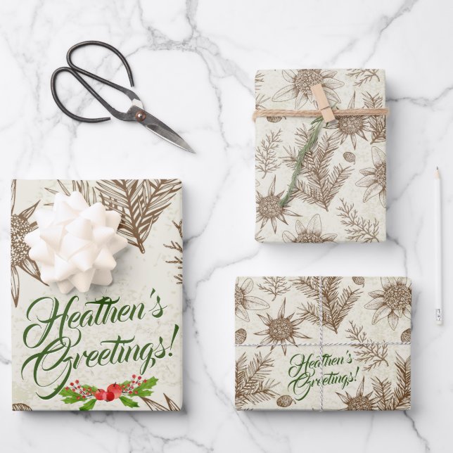 Heathen's Greetings! Atheist Wrapping Paper (Front)