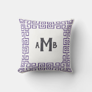 Heather Chinoiserie Greek Key Border Monogram Cushion