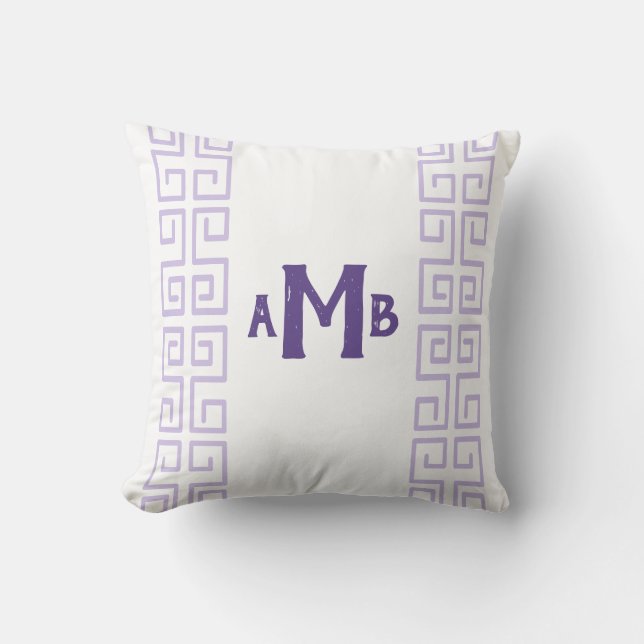 Heather Chinoiserie Greek Key Stripe Monogram Cushion (Front)