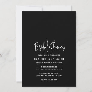 Heather Elegant Black Minimal Modern Bridal Shower Invitation