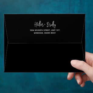 Heather Elegant Black Minimal Modern Wedding Envelope