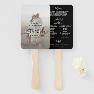 Heather Elegant Black Modern Wedding Program Hand Fan