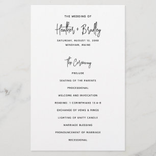 Heather Elegant Black White Modern Wedding Program