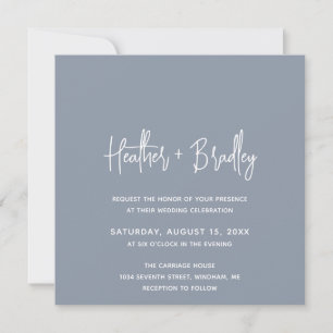 Heather Elegant Dusty Blue Minimal Modern Wedding Invitation