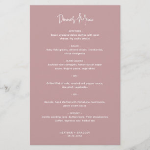 Heather Elegant Dusty Rose Modern Wedding Menu