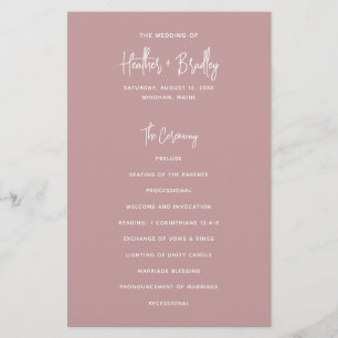 Heather Elegant Dusty Rose Modern Wedding Program