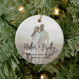 Heather Elegant Photo Minimal Modern Engaged Ceramic Tree Decoration