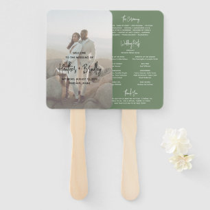 Heather Elegant Sage Green Modern Wedding Program Hand Fan
