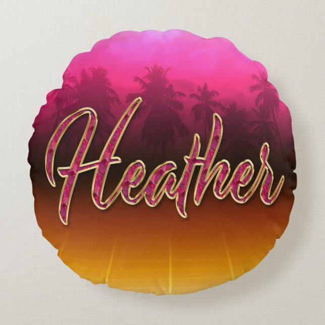 Heather First Name golden pink cushion (Front)