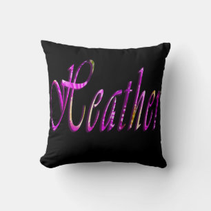 Heather, Girls Name Logo, Black Throw Cushion. Cushion
