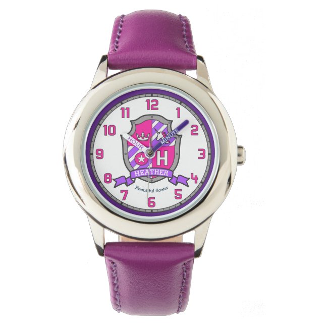 Heather girls name meaning letter H unicorn pink Watch (Front)
