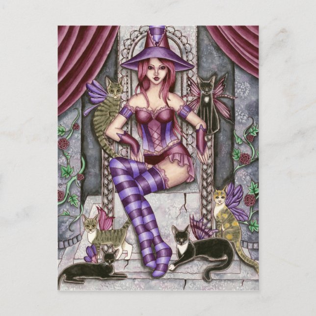 Heather - Gothic Cat Witch Postcard (Front)