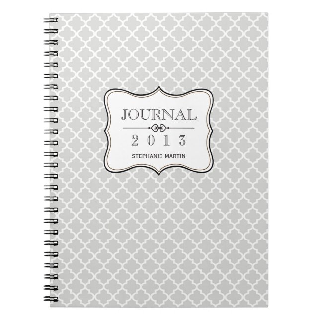 Heather grey Moroccan tile personalised journal (Front)
