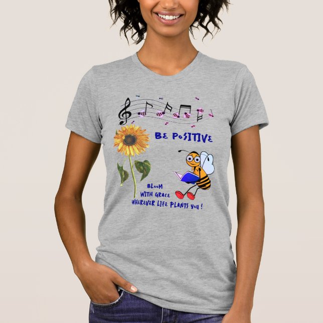 Heather Grey Sunflower Bees Positive T-Shirt (Front)