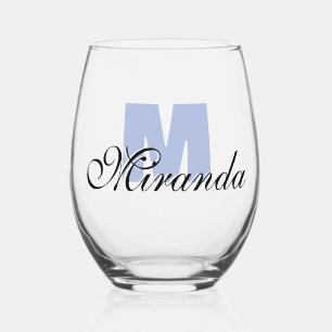 Heather Initial and Black Name   Modern  Stemless Wine Glass
