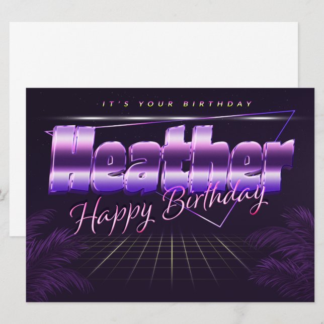 Heather Name First Name lilac retro card birthday (Front/Back)