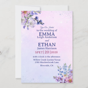 heather periwinkle plum lavender blue Wedding  Invitation