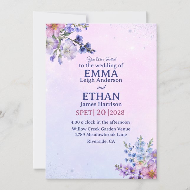 heather periwinkle plum lavender blue Wedding  Invitation (Front)