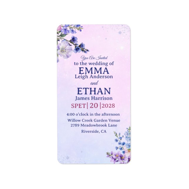 heather periwinkle plum lavender blue Wedding  Label (Front)