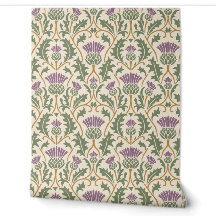 Heather Purple and Sage Thistle Damask