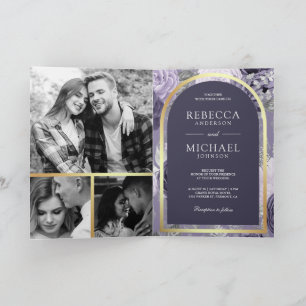 Heather Purple Floral Arch QR Code Wedding Invitation